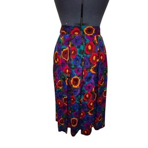 Vintage 80s/90s Vibrant Floral Geometric Midi Skirt Jewel Tone Colors Size 8